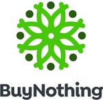 Green and black Buy Nothing logo on a white background